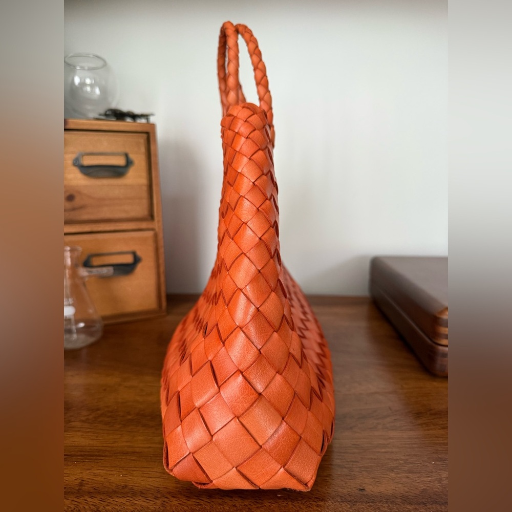 Dragon Diffusion Santa Croce Small Orange Woven Leather Tote - Picture 5 of 9